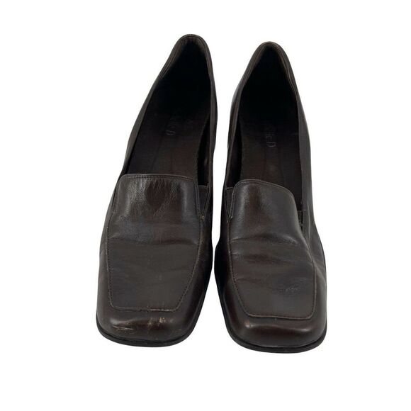 Michelle D Y2K Square Toe Heels Brown Size 10 Genuine Leather Block Heel Shoes - Picture 2 of 12